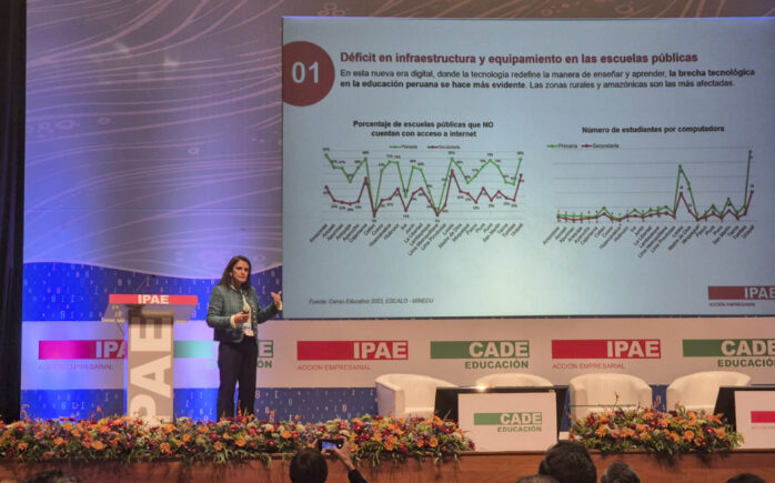 Luciana Puente Berry, gerente general de Empresarios por la Educación, durante su presentación en CADE Educación 2025 organizada por IPAE Acción Empresarial.